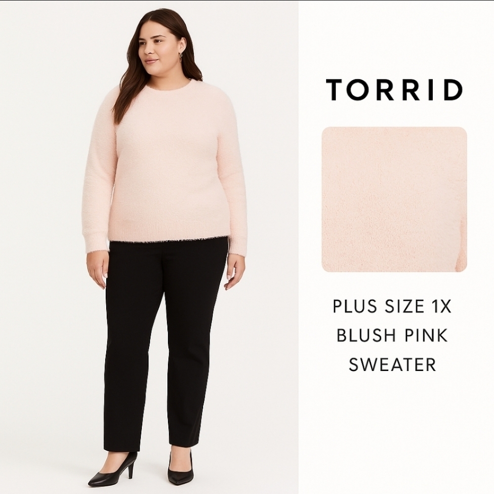 TORRID PLUS SIZE New FUZZY Super Soft Pale blush Pull over Crew Neck Sweater 1X
